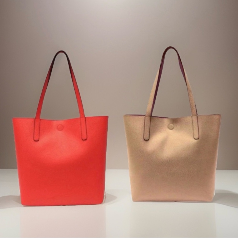 Reversible Red Beige Classic Tote Handbag